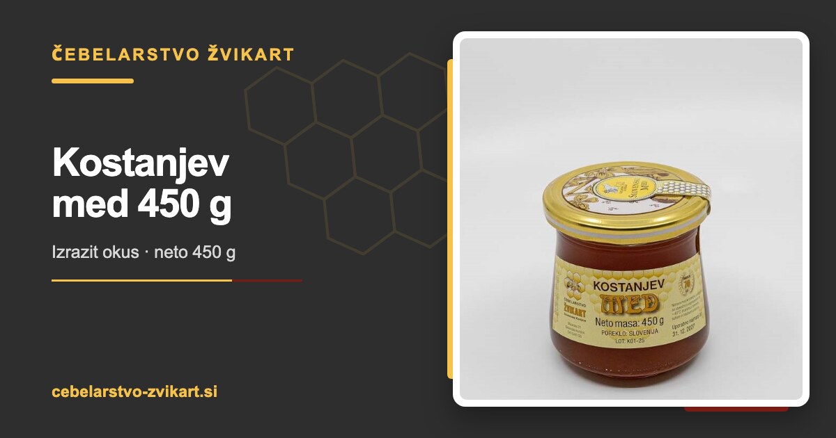 Kostanjev med 450 g | Čebelarstvo Žvikart