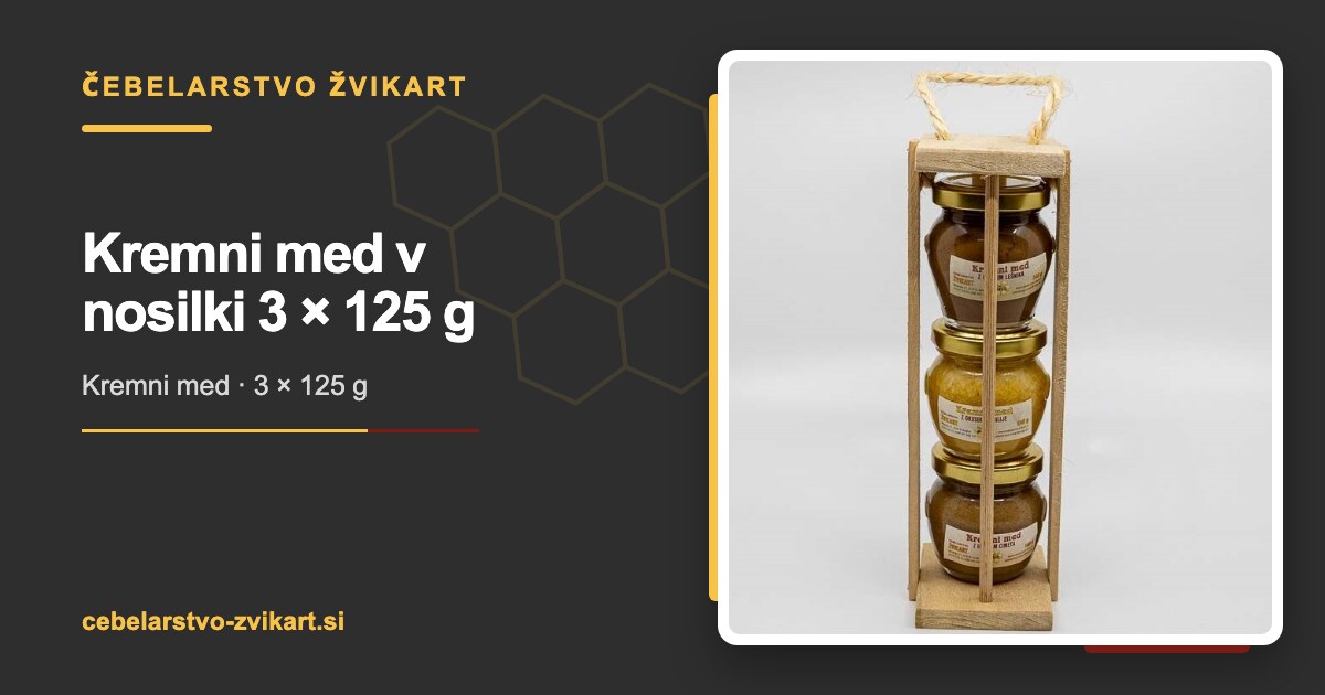 Kremni med v nosilki 3 × 125 g | Čebelarstvo Žvikart