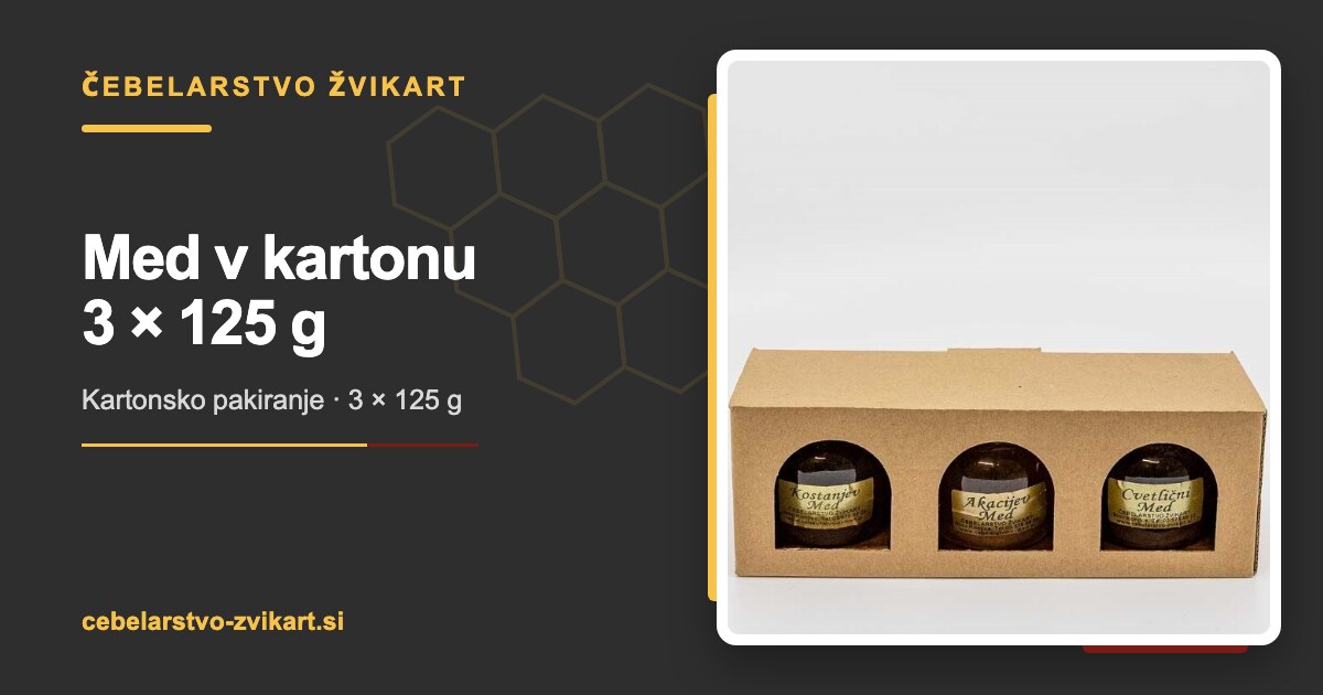 Med v kartonu 3 × 125 g | Čebelarstvo Žvikart